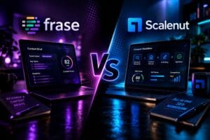 Comparison between Frase and Scalenut showing differences in SEO content research, optimization, and workflow features
