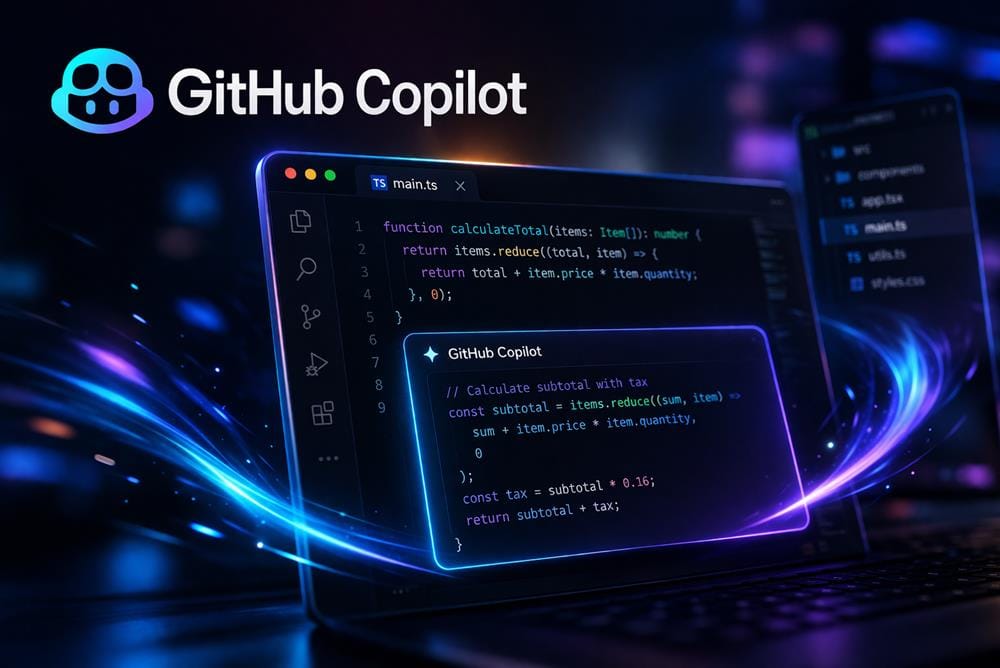 GitHub Copilot AI assistant providing real-time code suggestions inside a modern IDE environment