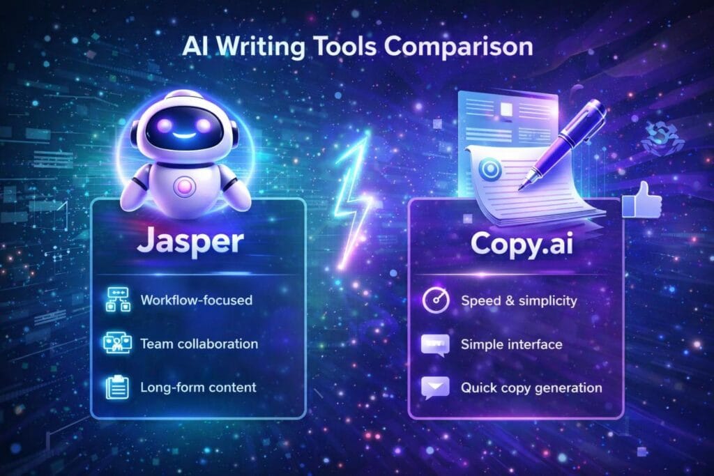Feature comparison between Jasper and Copy.ai AI writing tools Feature comparison between Jasper and Copy.ai AI writing tools