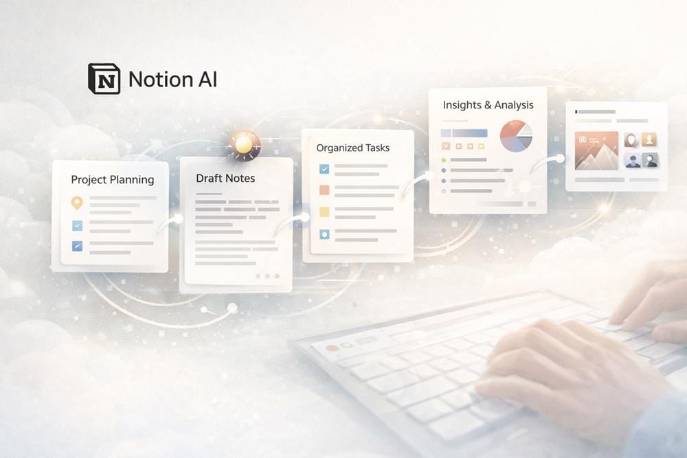 Notion AI workspace showing organized documents, connected notes and structured knowledge management system