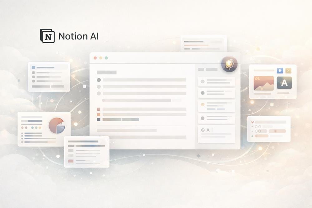 Notion AI workspace showing organized documents, connected notes and structured knowledge management system
